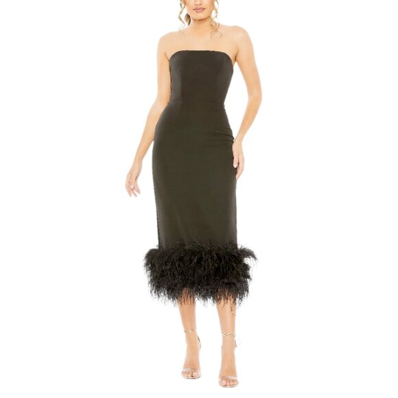 Mac Duggal 11629 Womens Size 8 Black Strapless Formal Dress With Feather‎ Trim - Picture 2 of 4